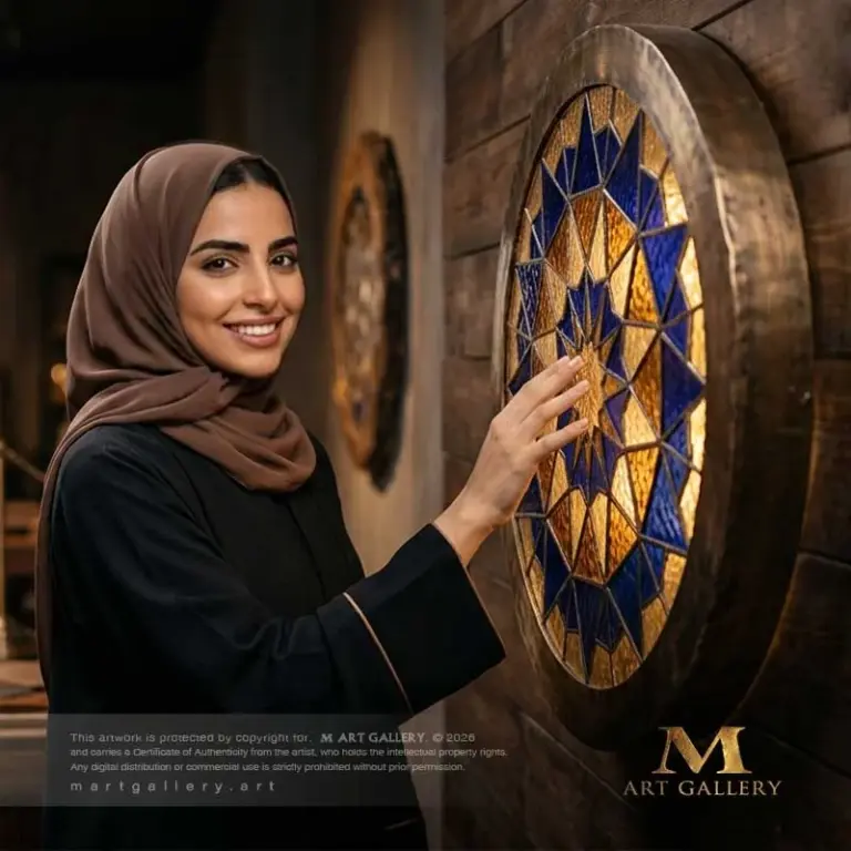 In a moment of artistic reflection.. Artist Mariam AlQattan touches the details of the upcoming 'Lunar Mishkat', where sapphire and indigo glass blend to reshape light through contemporary Fatimid geometry.