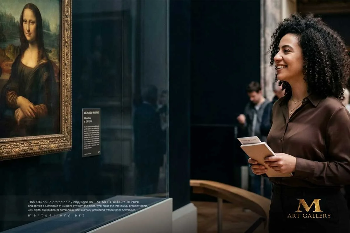 Mekky engaging with timeless masterpieces at the Musée du Louvre, bridging the elegance of classical art with contemporary abstraction.