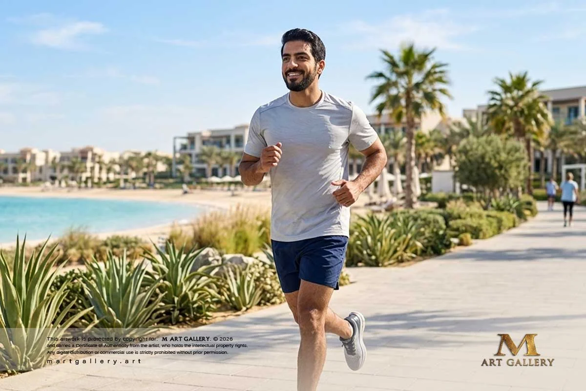 “Driven by vitality, Ziad Al Qasimi embraces his outdoor fitness routine, embodying the perfect equilibrium between mental clarity and physical endurance.”