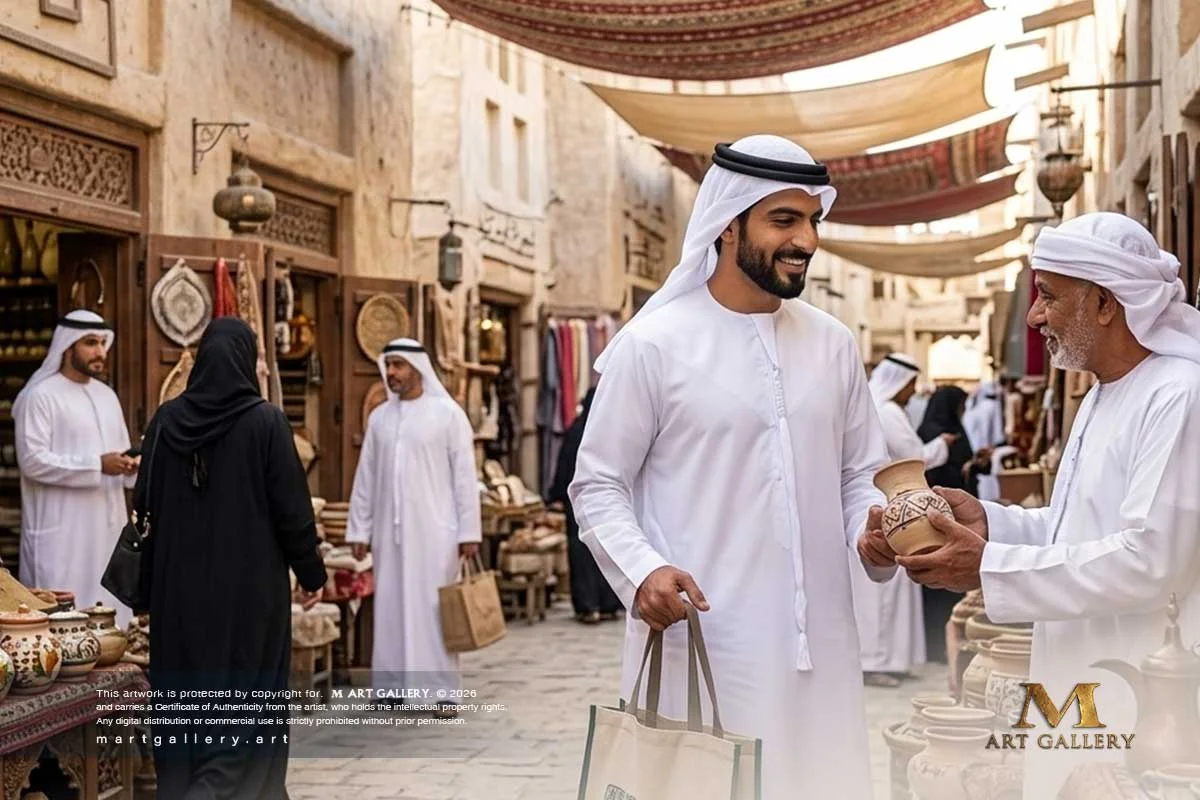 “Exploring the timeless alleys of Sharjah’s heritage souks, Ziad Al Qasimi draws inspiration from ancient aesthetics seamlessly woven into the tapestry of daily life.”