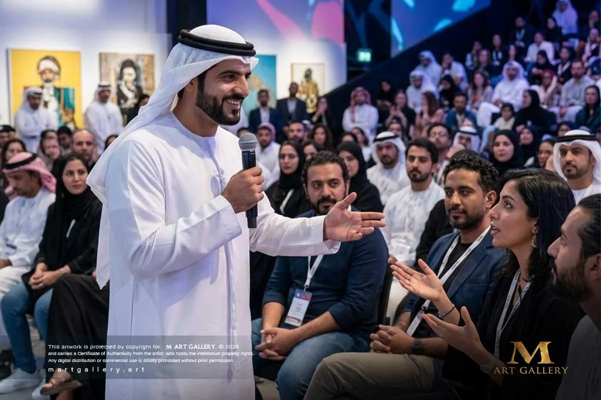 “Embodying artistic leadership, Ziad Al Qasimi engages in an inspiring dialogue, sharing his visionary insights with elite creatives at the Sharjah Cultural Forum.”