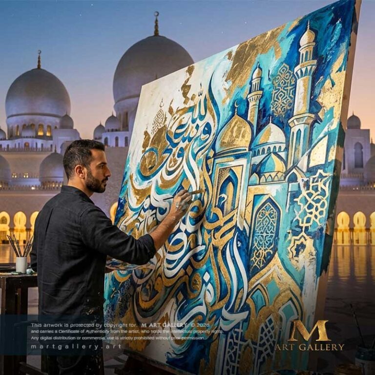 Spiritual and architectural dialogue; a massive decorative piece blending Islamic dome geometry with 24K gold leaf at Sheikh Zayed Grand Mosque